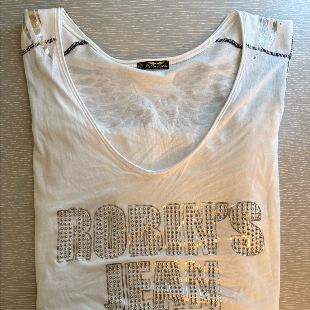Robin's Jean Studded White Short Sleeve Top
